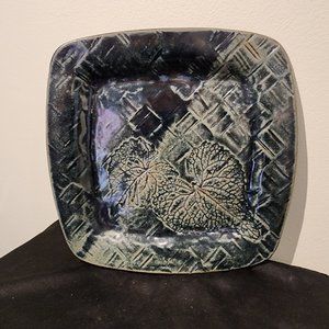 Vintage Green Ceramic Plate with Leaf Motif